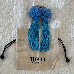 Blue Beaded Flower Earrings